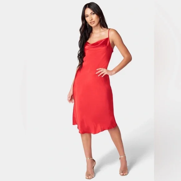 knee length dresses for ladies Simkhai Women's Burke Draped Satin Midi Dress in Oxblood, Size 2 main image 1